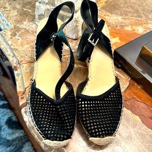Brand new never-worn Franco Sarto black suede & tan espadrilles. Perfection!